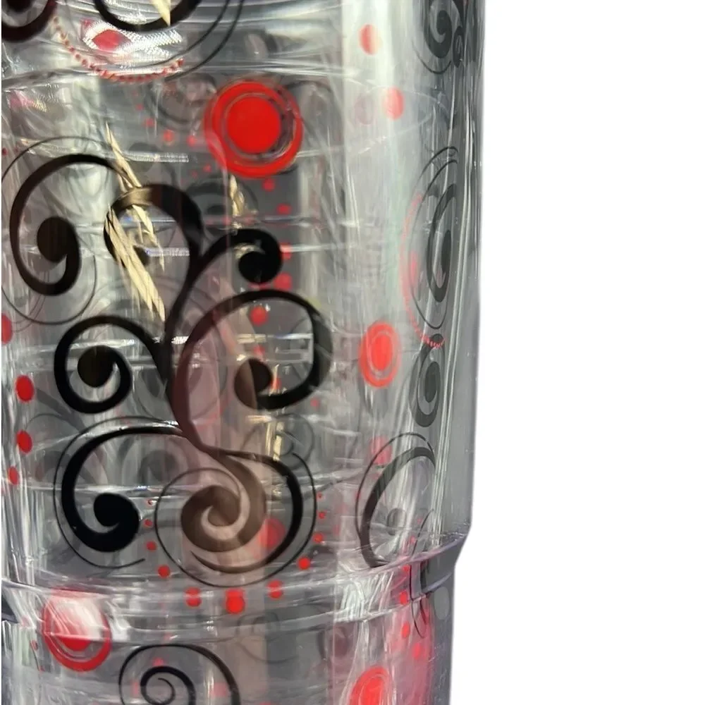 Tervis Tumbler 24oz Berry Swirlwind Clear Red Lid Hot or Cold Beverage Cup READ